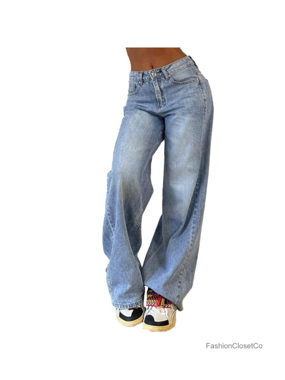 Mid Rise Wide Leg Jeans Women Y2K Baggy Boyfriend Denim Plus Size